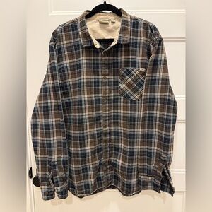 Vans Plaid Flannel Button Up Shirt XXL Brown Blue